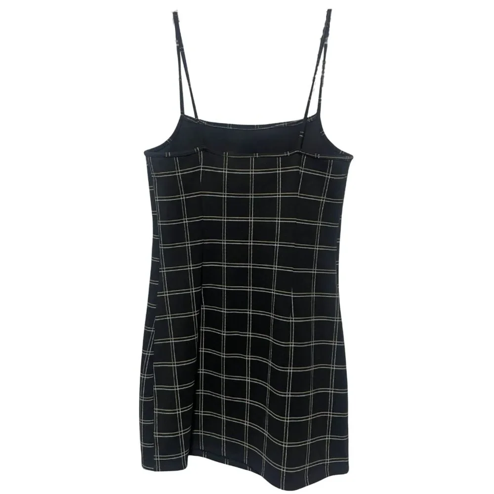 Dark Academia Mushroom Plaid Spaghetti Mini Dress
